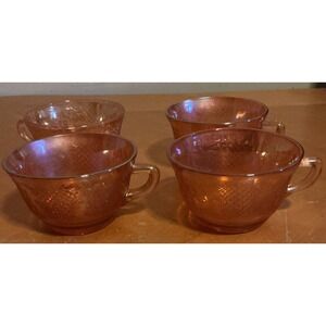 Federal Glass NORMANDIE Bouquet and Lattice‎ Marigold Carnival Tea Cup Set Of 4